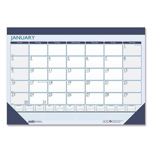 House Of Doolittle Recycled Contempo Desk Pad Calendar, 22 x 17, White/Blue Sheets, Blue Binding, Blue Corners, 12-Month (Jan to Dec): 2024