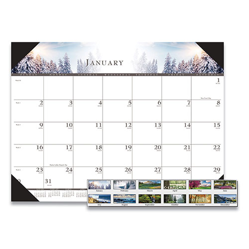 House Of Doolittle Recycled Full-Color Monthly Desk Pad Calendar, Nature Photography, 22 x 17, Black Binding/Corners,12-Month (Jan to Dec): 2024