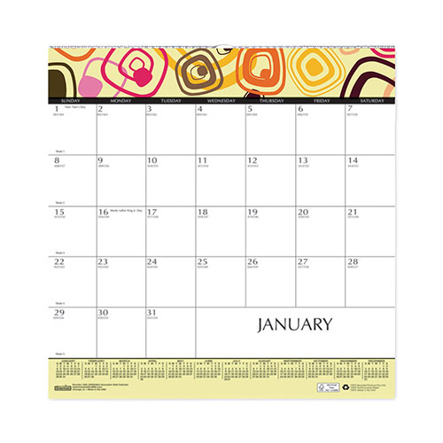 House Of Doolittle Recycled Geometric Wall Calendar, Geometric Artwork, 12 x 12, White/Multicolor Sheets, 12-Month (Jan to Dec): 2023
