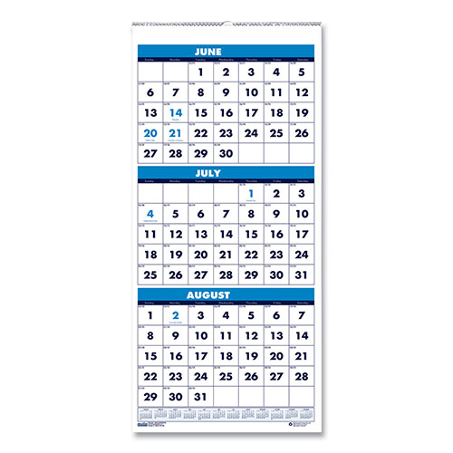 House Of Doolittle Recycled Three-Month Format Wall Calendar, Vertical Orientation, 8 x 17, White Sheets, 14-Month (June to July): 2023 to 2024