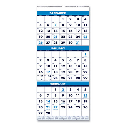 House Of Doolittle Recycled Three-Month Format Wall Calendar, Vertical Orientation, 8 x 17, White Sheets, 14-Month (Dec to Jan): 2023 to 2025