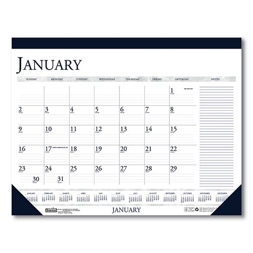 House Of Doolittle Recycled Two-Color Monthly Desk Pad Calendar with Notes Section, 22 x 17, Blue Binding/Corners, 12-Month (Jan-Dec): 2024