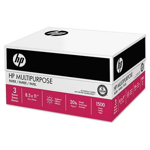 HP Multipurpose Paper, 96 Brightness, 20 Lb, 8 1/2 X 11, White, 1500 Sheets/carton