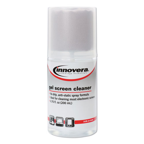 Innovera Anti-Static Gel Screen Cleaner, w/Gray Microfiber Cloth, 4oz Spray Bottle
