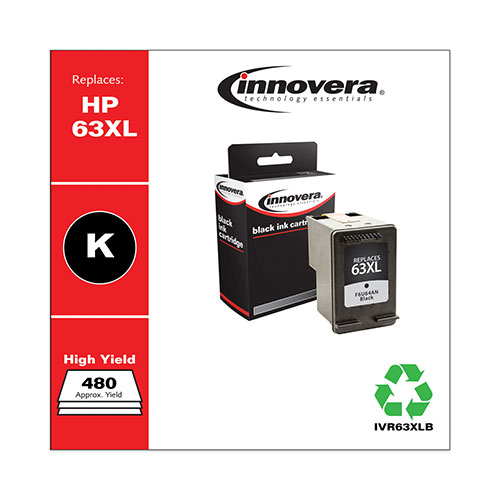 Innovera Remanufactured Black High-Yield Ink, Replacement For HP 63XL (F6U64AN), 480 Page Yield