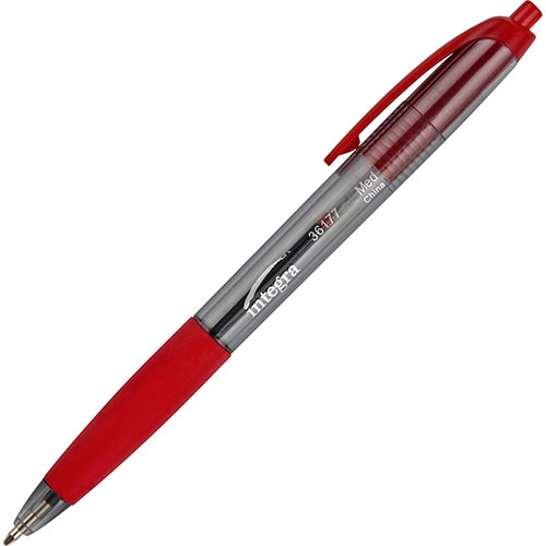 Integra Ballpoint Pen, Retractable, Non-refillable, Med. Pt., Red Barrel/Ink