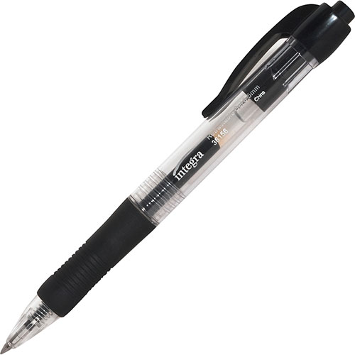 Integra Gel Pen, Retractable, Permanent, .5mm Point, Black Barrel/Ink
