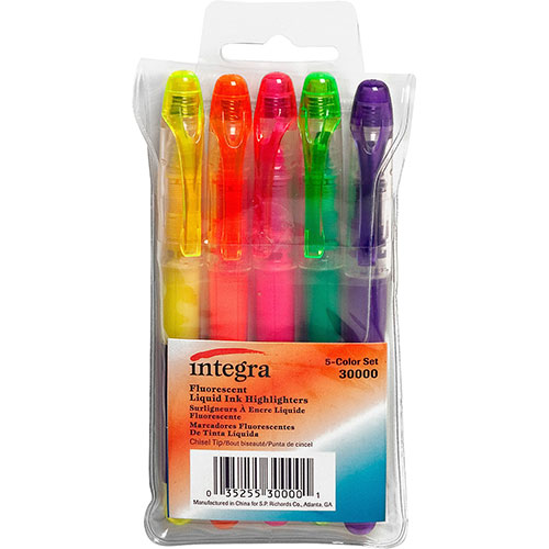 Integra Liquid Ink Highlighter, Chisel Tip, 5EA/Pack, Assorted