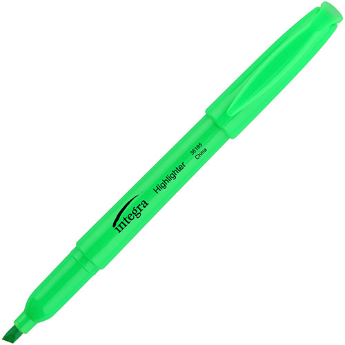 Integra Pen Style Highlighter, Chisel Point, Fluorescent Green