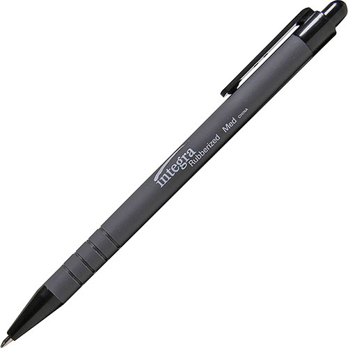 Integra Retractable Ballpoint Pen, Rubberized Barrel, Medium Pt, BK
