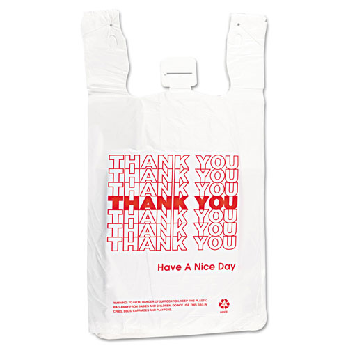 InteplastPitt HDPE T-Shirt Bags, 14 microns, 12" x 23", White, 500/Carton