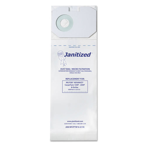 Janitized Vacuum Filter Bags Designed to Fit Nilfisk CarpeTwin Upright 16XP/20XP, 100/CT