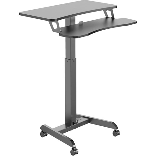 Kantek Mobile Sit-to-Stand Desk with Foot Pedal, 15.70" x 31.50", 49" Height, Black