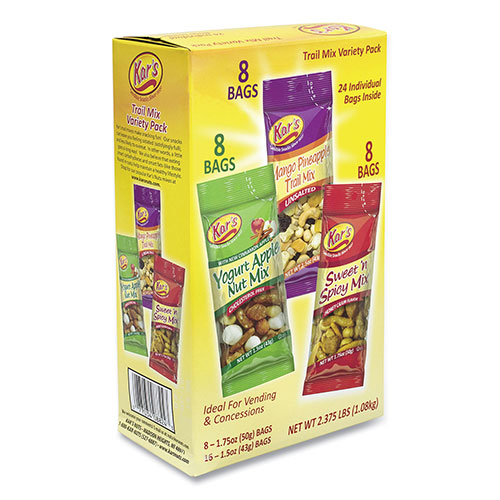 Kar's Trail Mix Variety Pack, Assorted Flavors, 24 Packets/Box