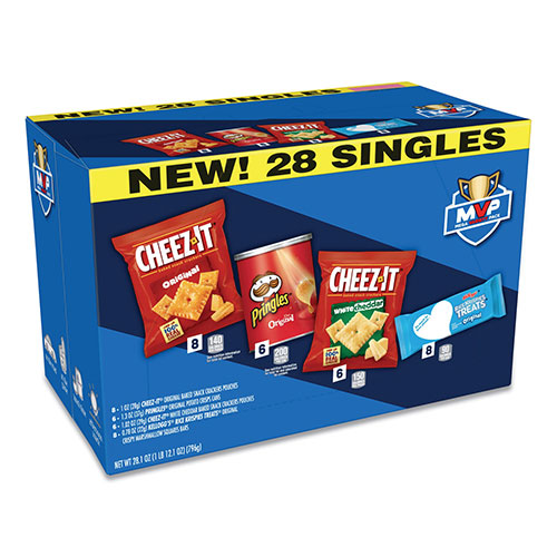 Kellogg's MVP Singles Variety Pack, Cheez-it Original/White Cheddar; Pringles Original; Rice Krispies Treats, 28.1 oz, 28/Box