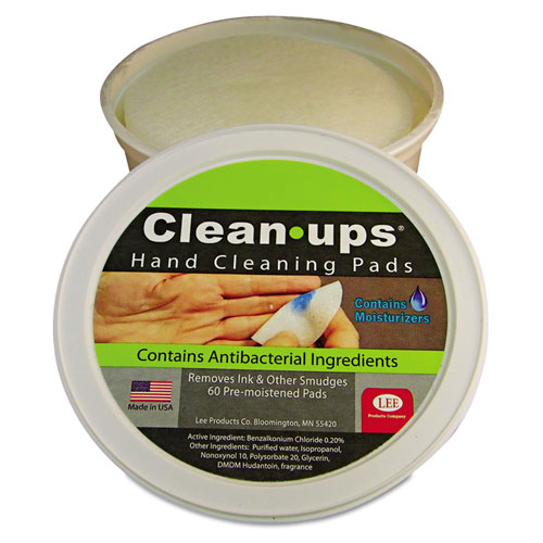 Lee Clean-Ups Hand Cleaning Pads, Cloth, 3" dia, 60/Tub
