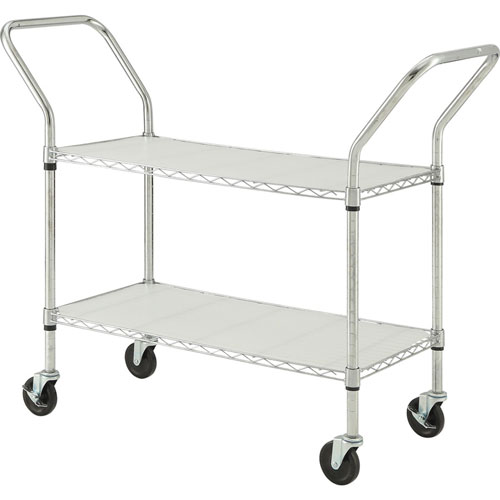 Lorell 2-Tier Mobile Cart, Locking Casters, 48"Wx18"Lx39"H, Chrome