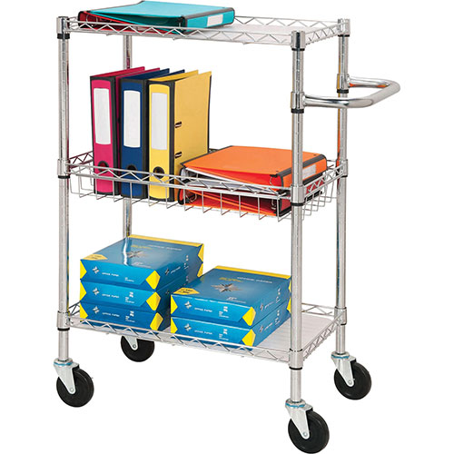 Lorell 3-Tier Wire Rolling Cart, 16" x 26" x 40", Chrome