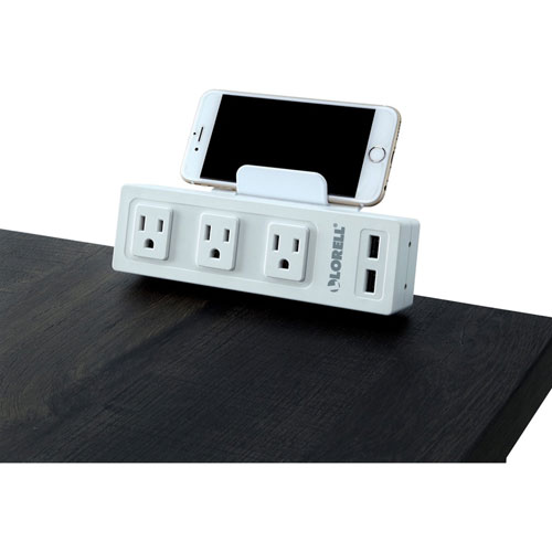 Lorell AC Power Strip, 3 Outlets, 2 USB Ports, Desktop, White