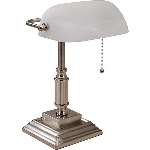 Lorell Banker's Lamp, LED, 10-Watt, 6-1/2"Wx6-1/2"Lx15"H, Silver