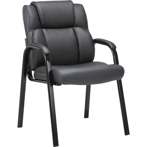 Lorell Bonded Leather High-back Guest Chair, Black, 25.3" x 26.1" Depth x 36.9" Height, 1 Each
