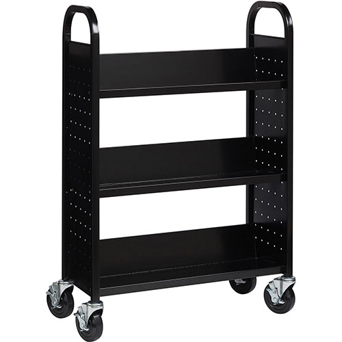 Lorell Book Cart, Single-sided, 3 Slant Shelves, 32" x 14" x 46", Black