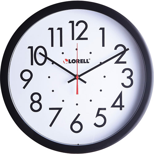 Lorell Clock, Wall, Self-Set, Round, 14-1/2", Black