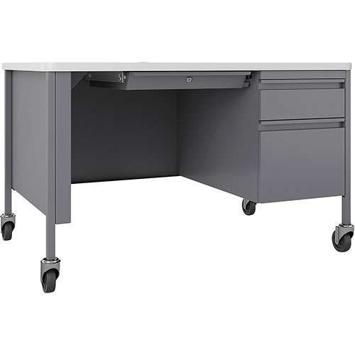 Lorell Desk, Right-Pedestal, Mobile, 48"x30"x29-1/2", White/Platinum