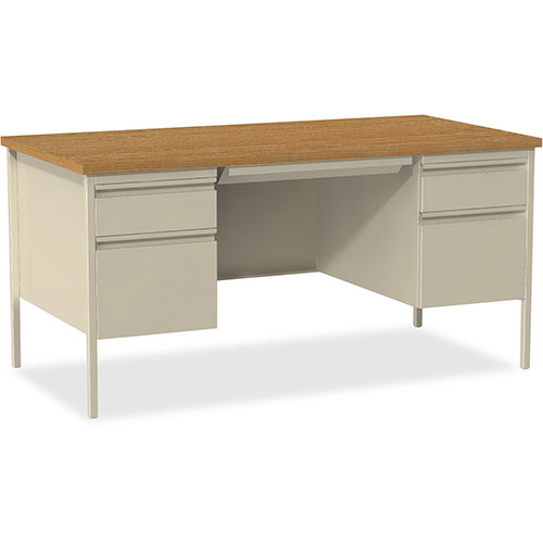 Lorell Double Pedestal Desk, 60" x 30" x 29-1/2", Putty Oak