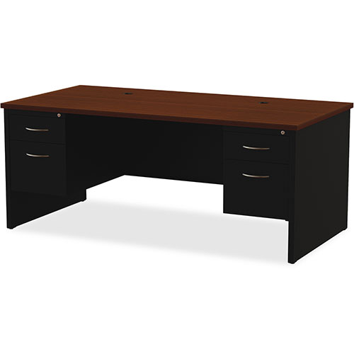 Lorell Double Pedestal Desk, 36" x 72", Black/Walnut