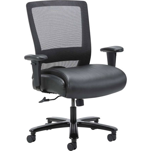 Lorell Heavy-duty Mesh Task Chair, Black Leather, Polyurethane Seat, Black, 21.50" Seat Width x 19.50" Seat Depth, 30" x 27" Depth x 44" Height, 1 Each