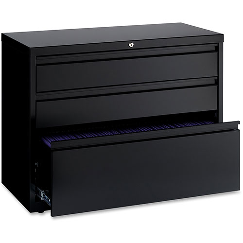 Lorell Lateral File Cabinet, 3-Doorawer, 36" x 18-5/8" x 28", Black