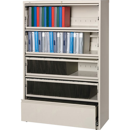 Lorell Lateral File, RCD, 5-Drawer, 42" x 18-5/8" x 68-3/4", Putty
