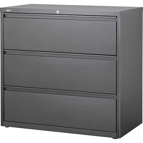 Lorell Lateral File, 3-Doorawer, 36" x 18-5/8" x 40-1/8", Charcoal
