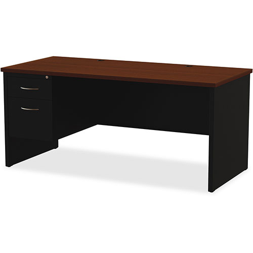 Lorell Left Pedestal Desk, 30" x 66", Black/Walnut