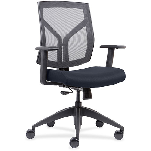 Lorell Mid-back Chair, Mesh Back, 26-1/2" x 25" x 45", Dark Blue Fabric
