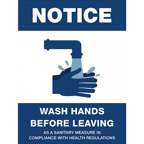 Lorell NOTICE Wash Hands Before Leaving Sign, 6" Width, White, Blue