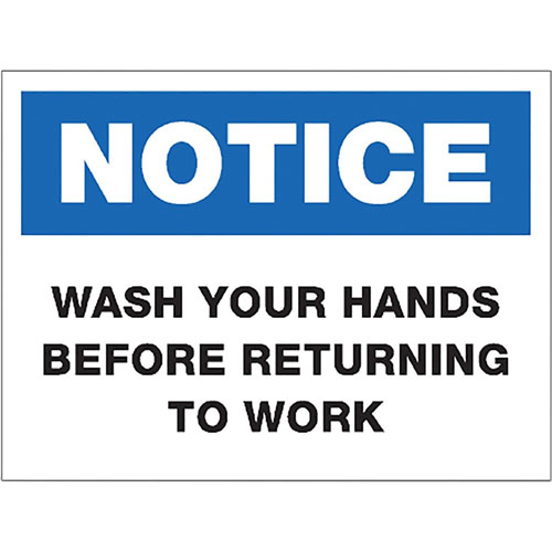 Lorell NOTICE Wash Hands Sign, 1 Each, NOTICE Print/Message, 8" Width, Rectangular Shape, Easy Installation, Easy to Clean, Double-sided Adhesive, White, Black, Blue