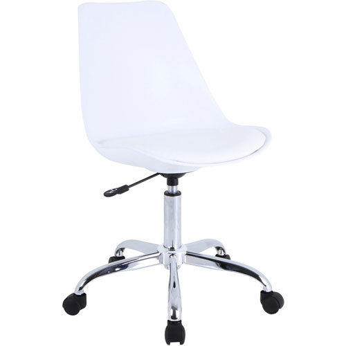 Lorell Plastic Shell Task Chair, Plastic, Polyurethane Seat, Chrome Frame, 5-star Base, White