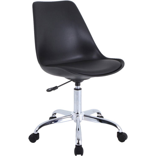 Lorell Plastic Shell Task Chair, Plastic, Polyurethane Seat, Chrome Frame, 5-star Base, Black