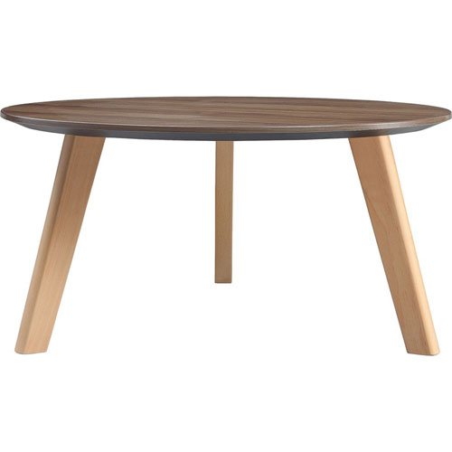 Lorell Relevance Walnut Round Coffee Table, 15.8" x 32", Knife Edge, Material: Natural Wood Leg, Finish: Walnut Laminate Table Top