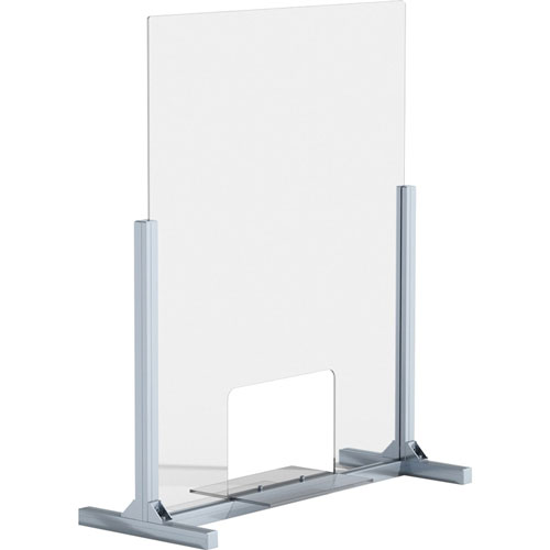 Lorell Removable Shelf Glass Protective Screen, 30" x 0.3" Depth x 36" Height, 1 Each, Clear, Tempered Glass, Aluminum
