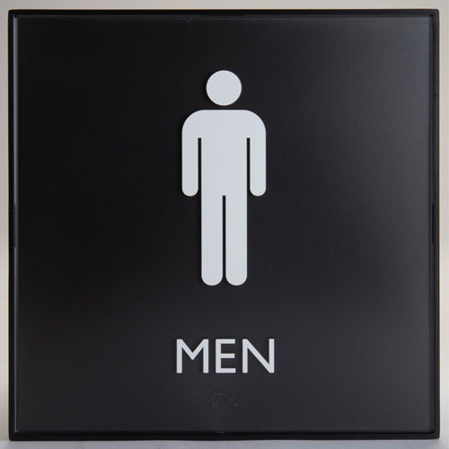 Lorell Restroom Sign, 1 Each, Men Print/Message, 8" x 8" Height, Square Shape, Easy Readability, Injection-molded, Plastic, Black