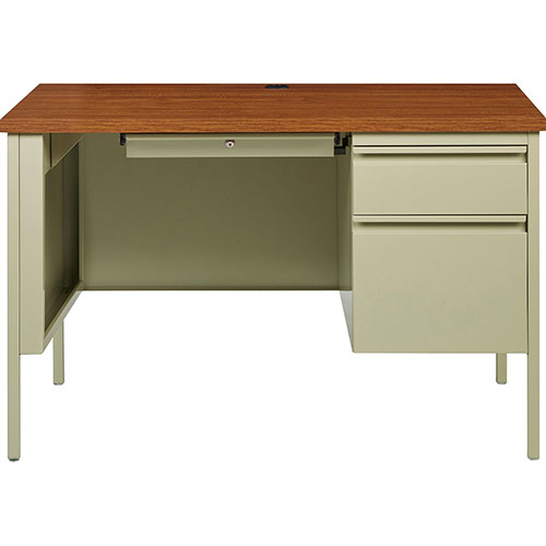 Lorell Right Pedestal Desk, Steel, 45-1/2"x24"x29-1/2", Oak/Putty
