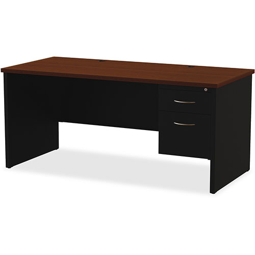 Lorell Right Pedestal Desk, 30" x 66", Black/Walnut