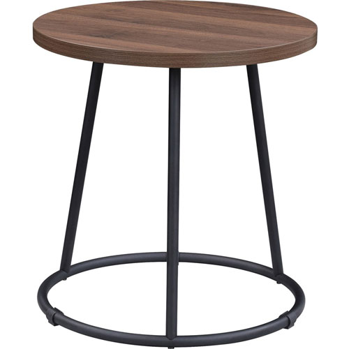 Lorell Round Side Table, Round Top, Powder Coated Four Leg Base, 4 Legs, 1" Table Top Thickness x 19" Table Top Diameter, 19.75" Height, Assembly Required, Walnut