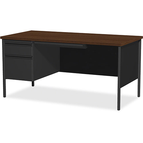 Lorell Single Pedestal Desk, LH, 66" x 30" x 29-1/2", Black Walnut