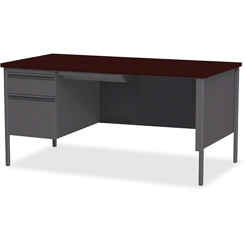 Lorell Single Pedestal Desk, LH, 66" x 30"29-1/2", Mahogany