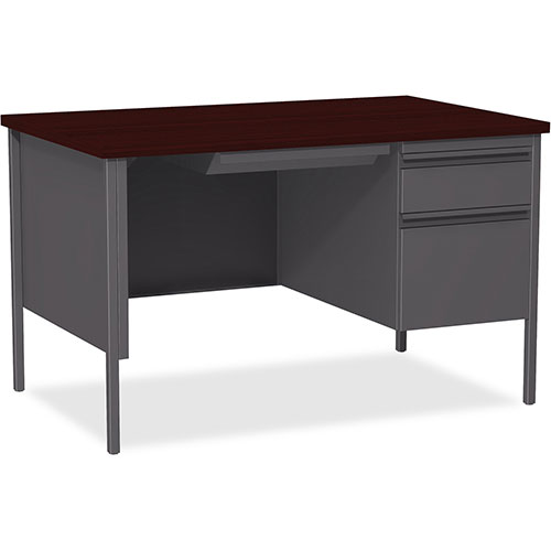 Lorell Single Pedestal Desk, RH, 48" x 30" x 29-1/2", Mahogany