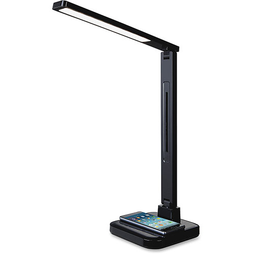 Lorell Smart LED Lamp, USB, Wireless Charger, 7-3/5" x 3-1/3" x 18-1/5", Black